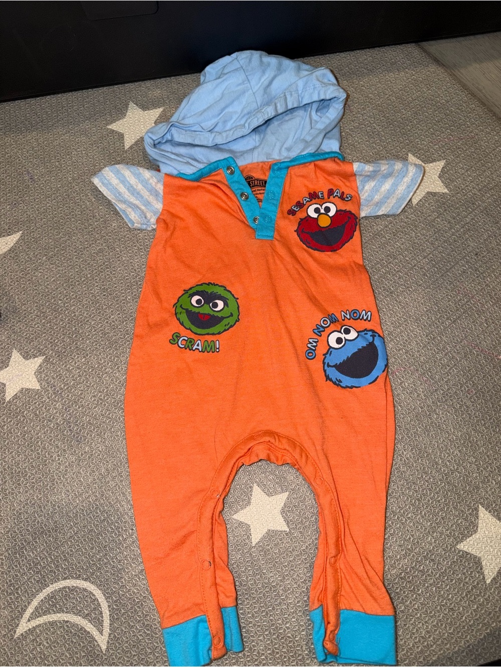 Sesame Street Orange & Blue Hooded One-Piece with Character Prints